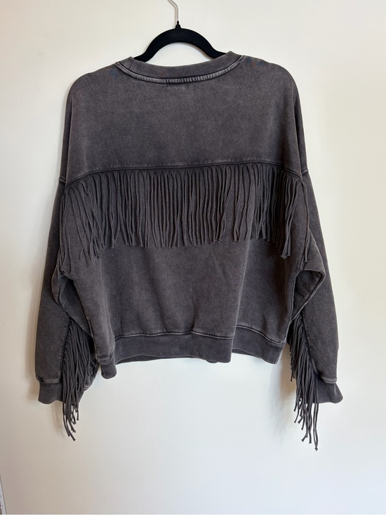 GAP Tops - GAP Charcoal Gray Fringe Across sleeves and Back Sweatshirt Size Large.